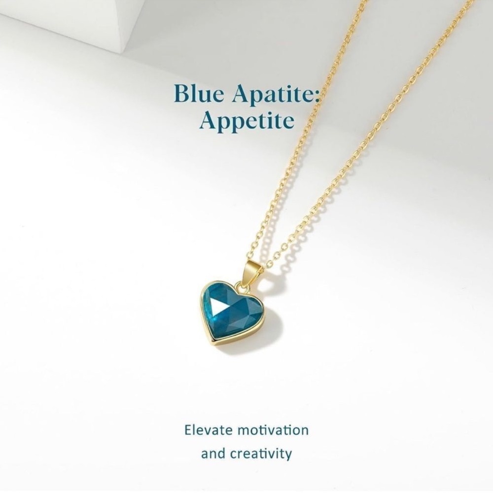 14K Gold Plated Blue Apatite Heart Pendant Necklace | Natural Healing Stone
